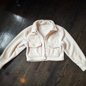 Abercrombie & Fitch White Cropped Sherpa Jacket - Size S